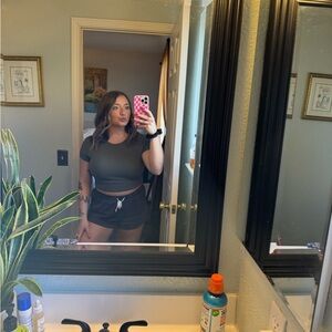 Dark Green & Burnt Orange Crop Tops